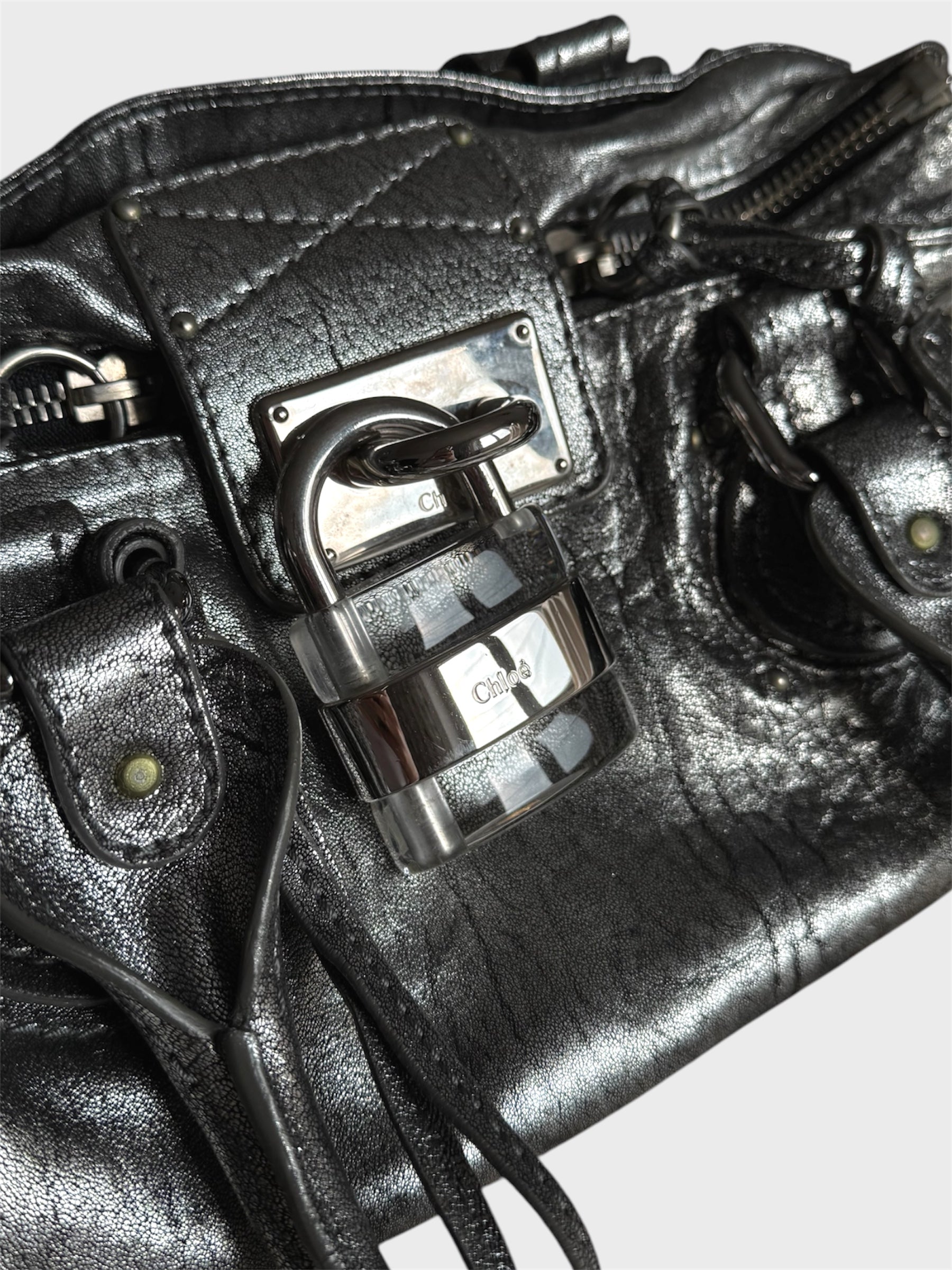 Chloe Paddington Metallic Silver Leather Bag image 8